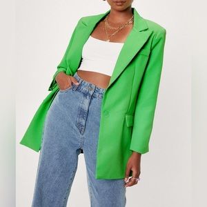 Nasty Gal Neon Lime Green Oversized Padded Shoulder Blazer